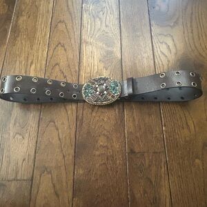 CAbi Brown Leather Belt with Embellished Buckle